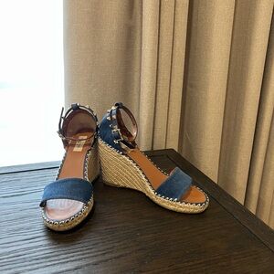 Valentino Stylish Blue Denim Wedge Sandals